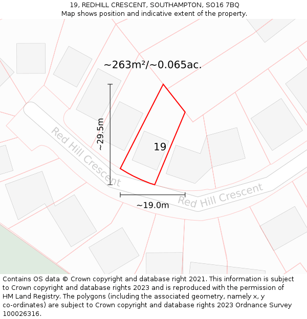 19, REDHILL CRESCENT, SOUTHAMPTON, SO16 7BQ: Plot and title map
