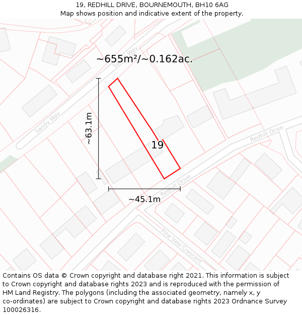 19, REDHILL DRIVE, BOURNEMOUTH, BH10 6AG: Plot and title map