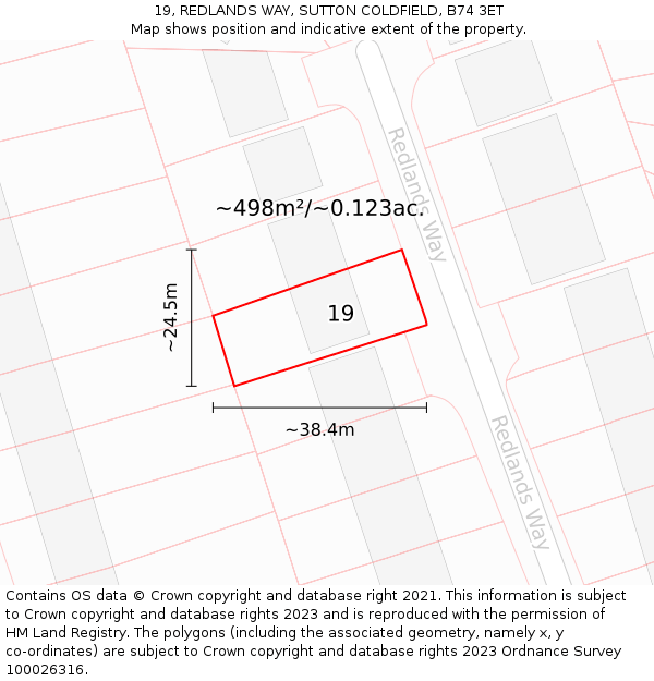 19, REDLANDS WAY, SUTTON COLDFIELD, B74 3ET: Plot and title map
