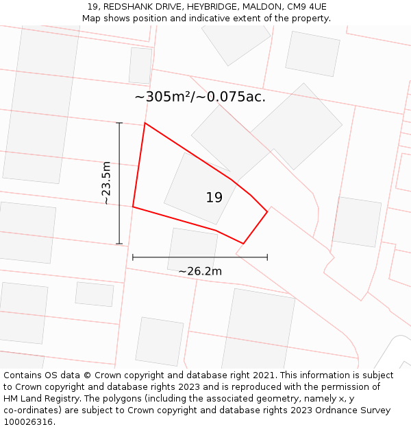 19, REDSHANK DRIVE, HEYBRIDGE, MALDON, CM9 4UE: Plot and title map