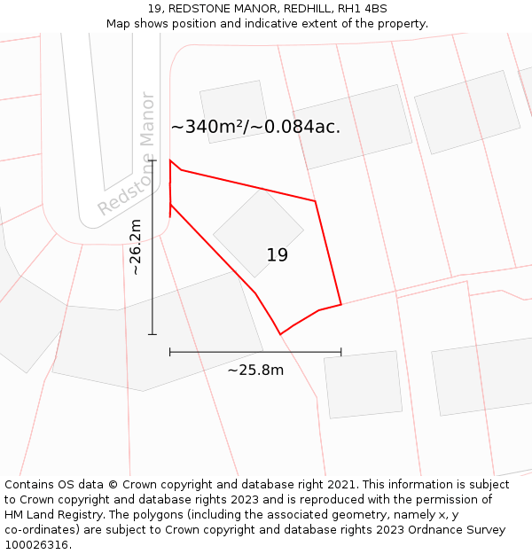 19, REDSTONE MANOR, REDHILL, RH1 4BS: Plot and title map