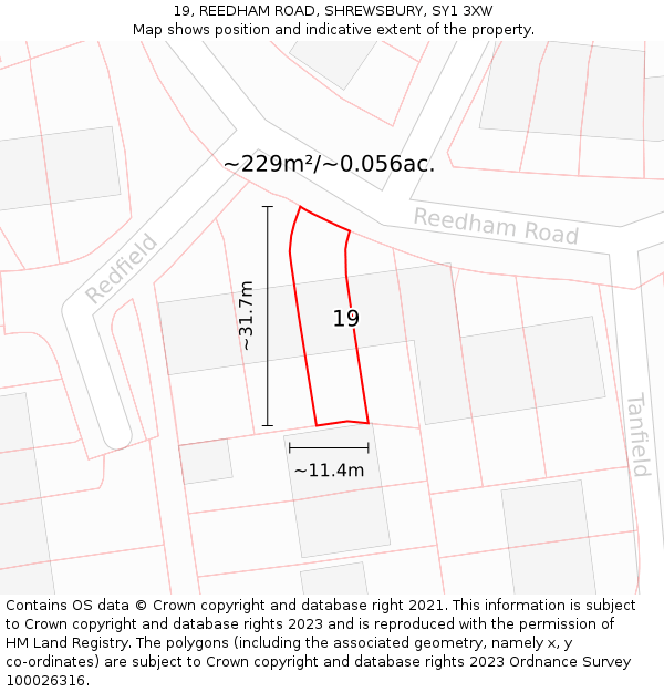 19, REEDHAM ROAD, SHREWSBURY, SY1 3XW: Plot and title map