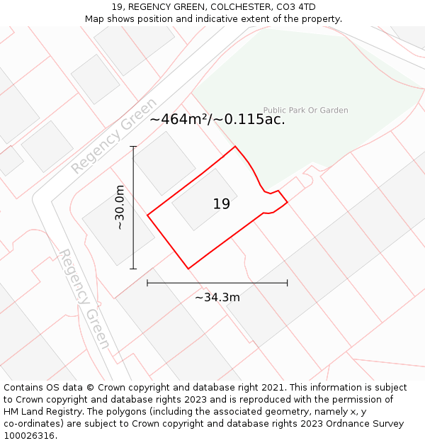 19, REGENCY GREEN, COLCHESTER, CO3 4TD: Plot and title map