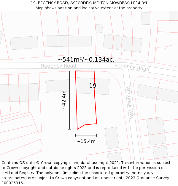 19, REGENCY ROAD, ASFORDBY, MELTON MOWBRAY, LE14 3YL: Plot and title map
