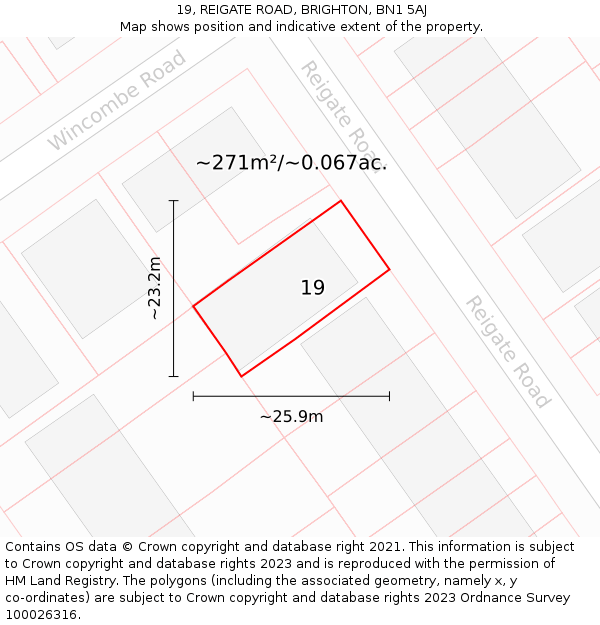 19, REIGATE ROAD, BRIGHTON, BN1 5AJ: Plot and title map