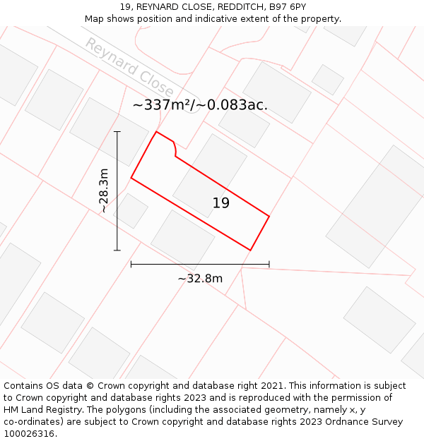 19, REYNARD CLOSE, REDDITCH, B97 6PY: Plot and title map
