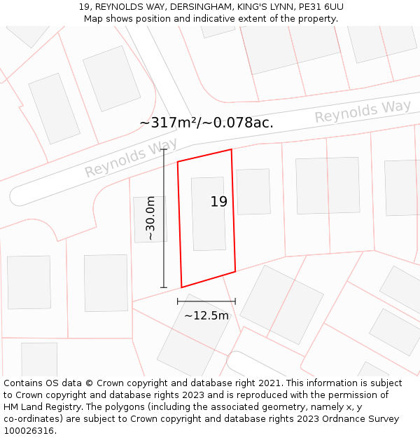 19, REYNOLDS WAY, DERSINGHAM, KING'S LYNN, PE31 6UU: Plot and title map