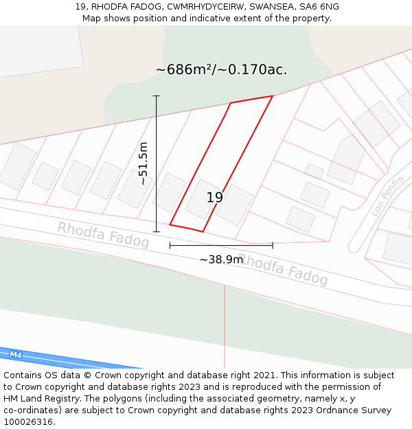 19, RHODFA FADOG, CWMRHYDYCEIRW, SWANSEA, SA6 6NG: Plot and title map