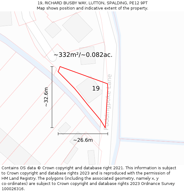 19, RICHARD BUSBY WAY, LUTTON, SPALDING, PE12 9PT: Plot and title map