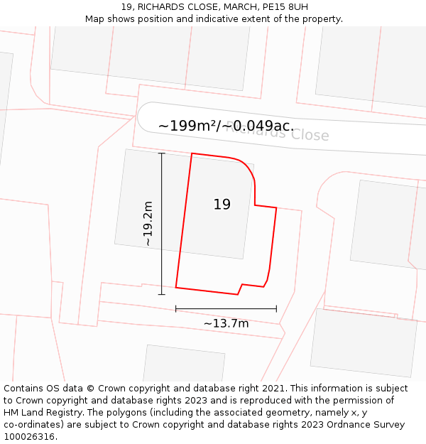 19, RICHARDS CLOSE, MARCH, PE15 8UH: Plot and title map