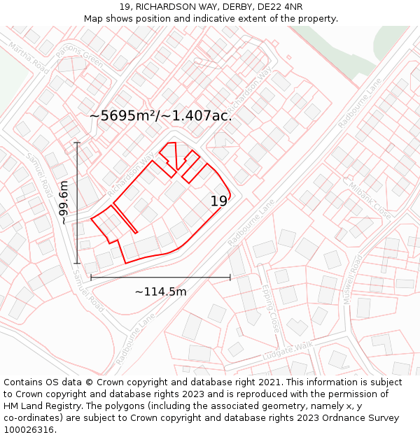 19, RICHARDSON WAY, DERBY, DE22 4NR: Plot and title map