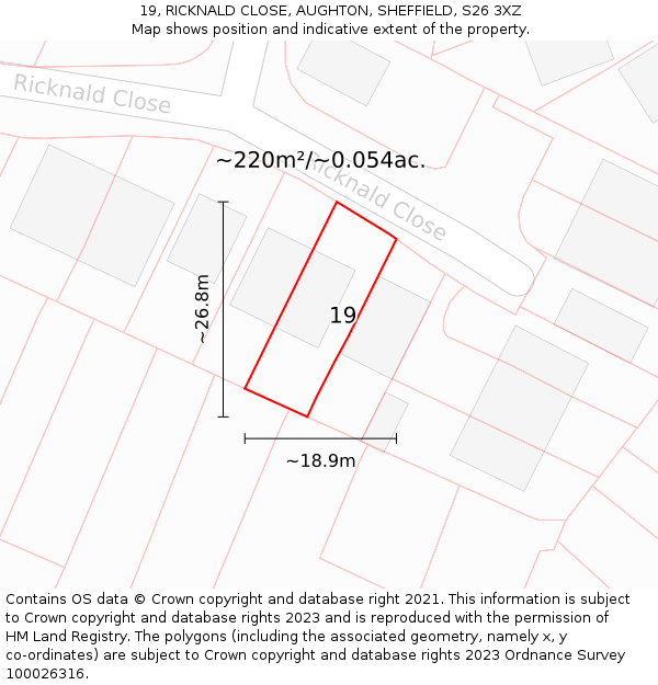 19, RICKNALD CLOSE, AUGHTON, SHEFFIELD, S26 3XZ: Plot and title map