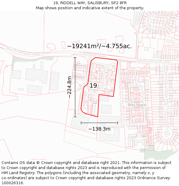 19, RIDDELL WAY, SALISBURY, SP2 8FR: Plot and title map