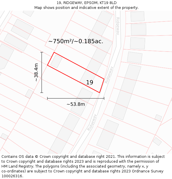 19, RIDGEWAY, EPSOM, KT19 8LD: Plot and title map