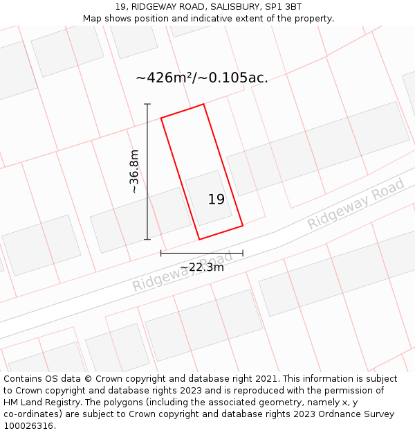19, RIDGEWAY ROAD, SALISBURY, SP1 3BT: Plot and title map