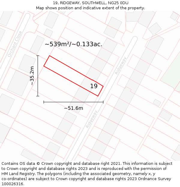 19, RIDGEWAY, SOUTHWELL, NG25 0DU: Plot and title map