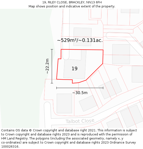 19, RILEY CLOSE, BRACKLEY, NN13 6FH: Plot and title map