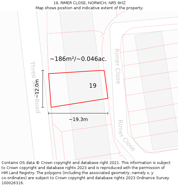 19, RIMER CLOSE, NORWICH, NR5 9HZ: Plot and title map