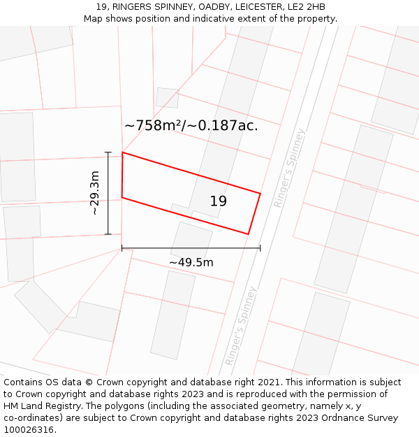19, RINGERS SPINNEY, OADBY, LEICESTER, LE2 2HB: Plot and title map