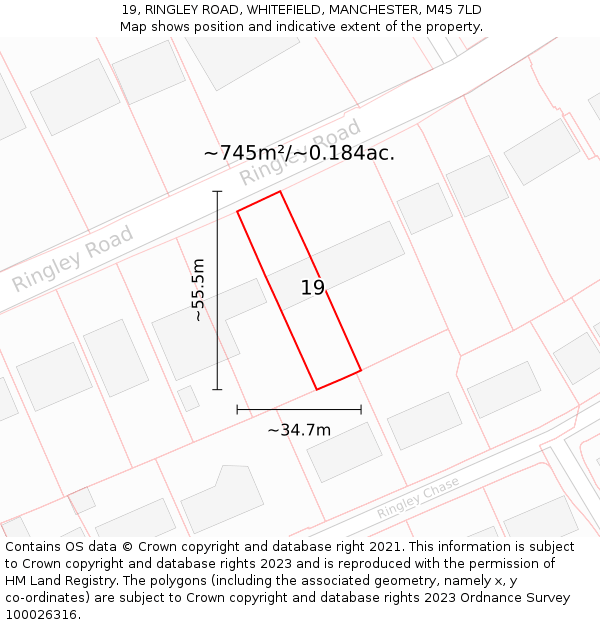 19, RINGLEY ROAD, WHITEFIELD, MANCHESTER, M45 7LD: Plot and title map