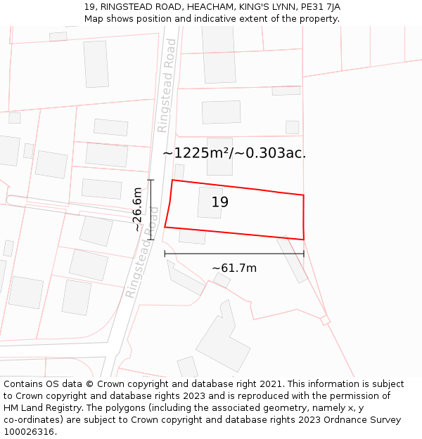19, RINGSTEAD ROAD, HEACHAM, KING'S LYNN, PE31 7JA: Plot and title map