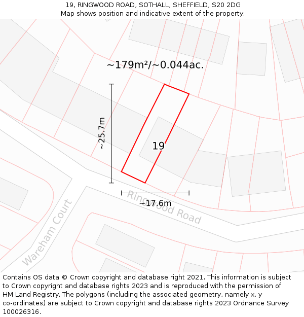 19, RINGWOOD ROAD, SOTHALL, SHEFFIELD, S20 2DG: Plot and title map