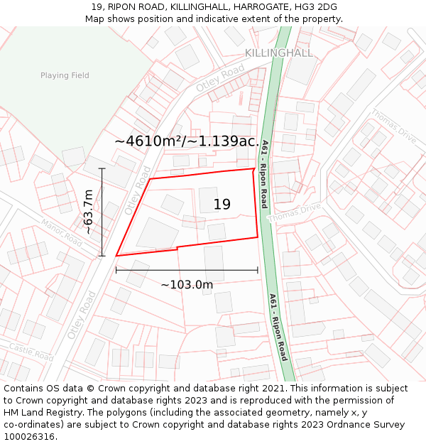 19, RIPON ROAD, KILLINGHALL, HARROGATE, HG3 2DG: Plot and title map