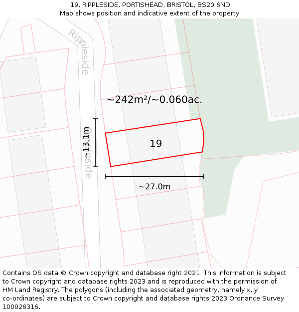 19, RIPPLESIDE, PORTISHEAD, BRISTOL, BS20 6ND: Plot and title map