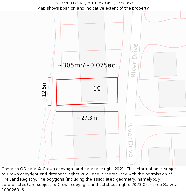 19, RIVER DRIVE, ATHERSTONE, CV9 3SR: Plot and title map