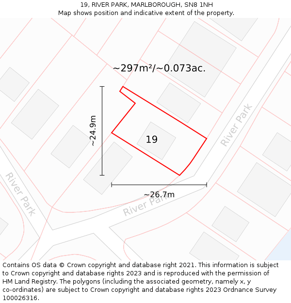 19, RIVER PARK, MARLBOROUGH, SN8 1NH: Plot and title map