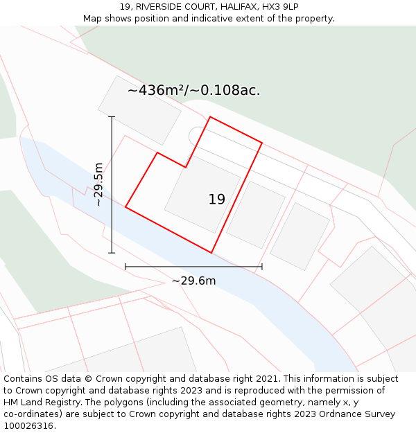 19, RIVERSIDE COURT, HALIFAX, HX3 9LP: Plot and title map