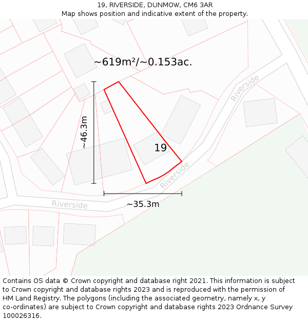 19, RIVERSIDE, DUNMOW, CM6 3AR: Plot and title map