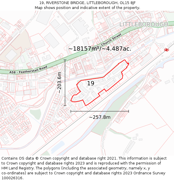 19, RIVERSTONE BRIDGE, LITTLEBOROUGH, OL15 8JF: Plot and title map