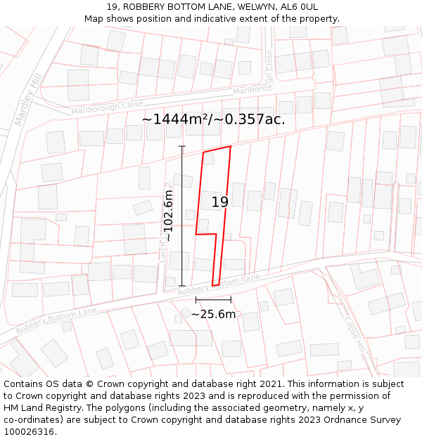 19, ROBBERY BOTTOM LANE, WELWYN, AL6 0UL: Plot and title map