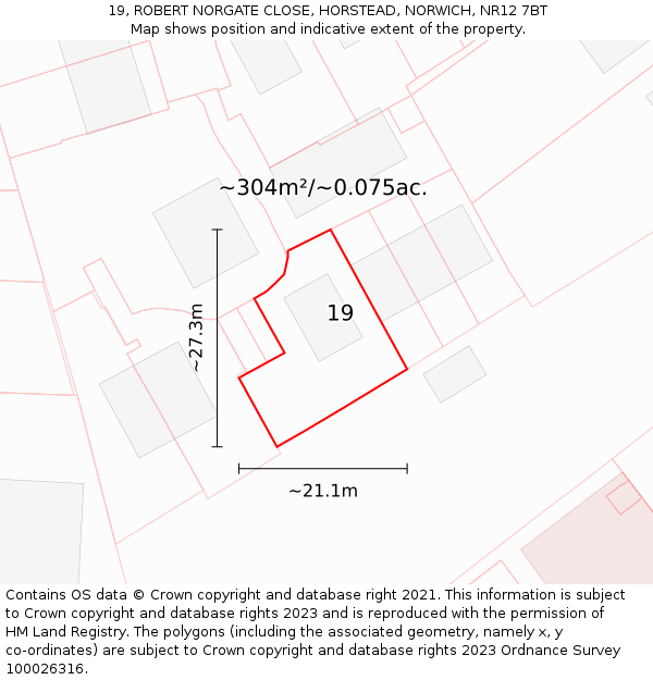 19, ROBERT NORGATE CLOSE, HORSTEAD, NORWICH, NR12 7BT: Plot and title map