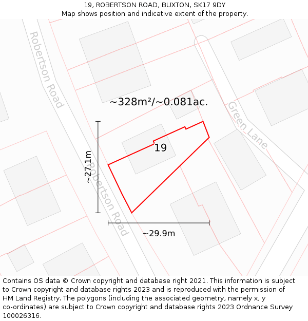 19, ROBERTSON ROAD, BUXTON, SK17 9DY: Plot and title map