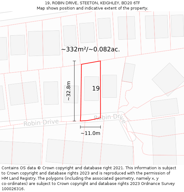 19, ROBIN DRIVE, STEETON, KEIGHLEY, BD20 6TF: Plot and title map