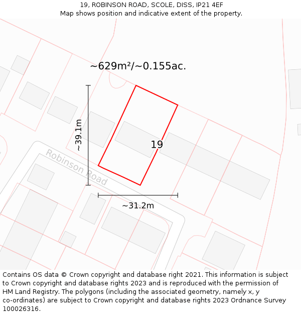 19, ROBINSON ROAD, SCOLE, DISS, IP21 4EF: Plot and title map