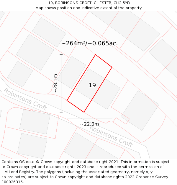 19, ROBINSONS CROFT, CHESTER, CH3 5YB: Plot and title map