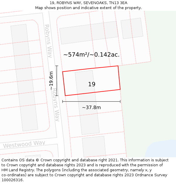19, ROBYNS WAY, SEVENOAKS, TN13 3EA: Plot and title map