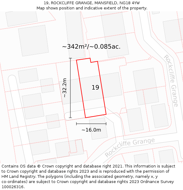 19, ROCKCLIFFE GRANGE, MANSFIELD, NG18 4YW: Plot and title map