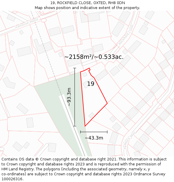 19, ROCKFIELD CLOSE, OXTED, RH8 0DN: Plot and title map