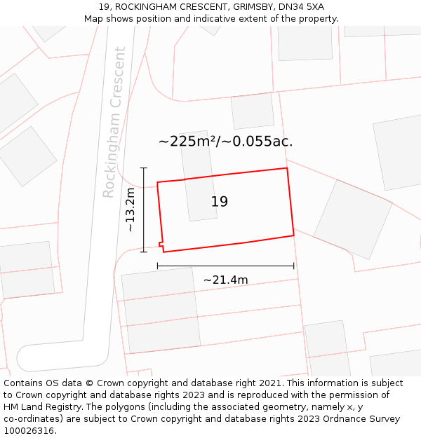 19, ROCKINGHAM CRESCENT, GRIMSBY, DN34 5XA: Plot and title map