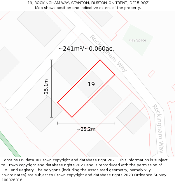 19, ROCKINGHAM WAY, STANTON, BURTON-ON-TRENT, DE15 9QZ: Plot and title map