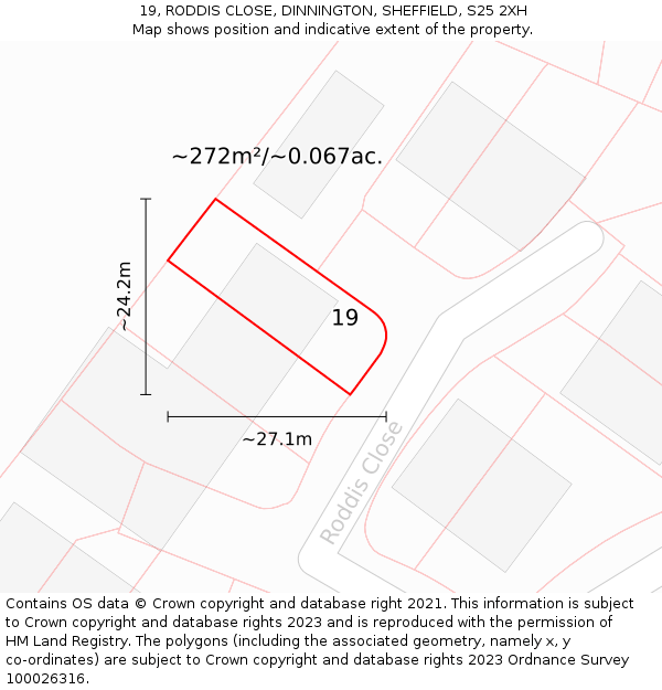 19, RODDIS CLOSE, DINNINGTON, SHEFFIELD, S25 2XH: Plot and title map