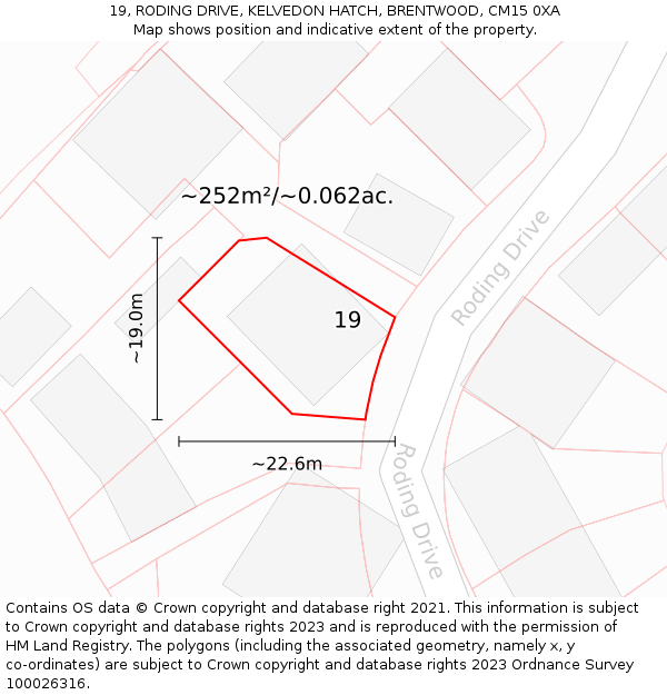 19, RODING DRIVE, KELVEDON HATCH, BRENTWOOD, CM15 0XA: Plot and title map
