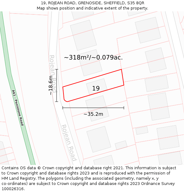 19, ROJEAN ROAD, GRENOSIDE, SHEFFIELD, S35 8QR: Plot and title map