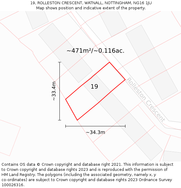 19, ROLLESTON CRESCENT, WATNALL, NOTTINGHAM, NG16 1JU: Plot and title map