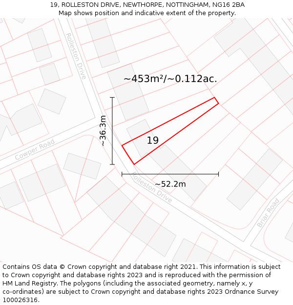 19, ROLLESTON DRIVE, NEWTHORPE, NOTTINGHAM, NG16 2BA: Plot and title map