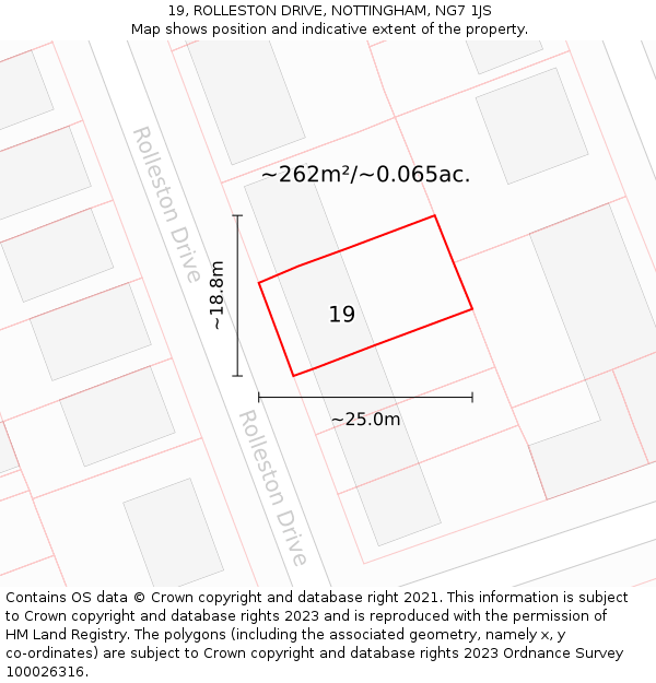 19, ROLLESTON DRIVE, NOTTINGHAM, NG7 1JS: Plot and title map